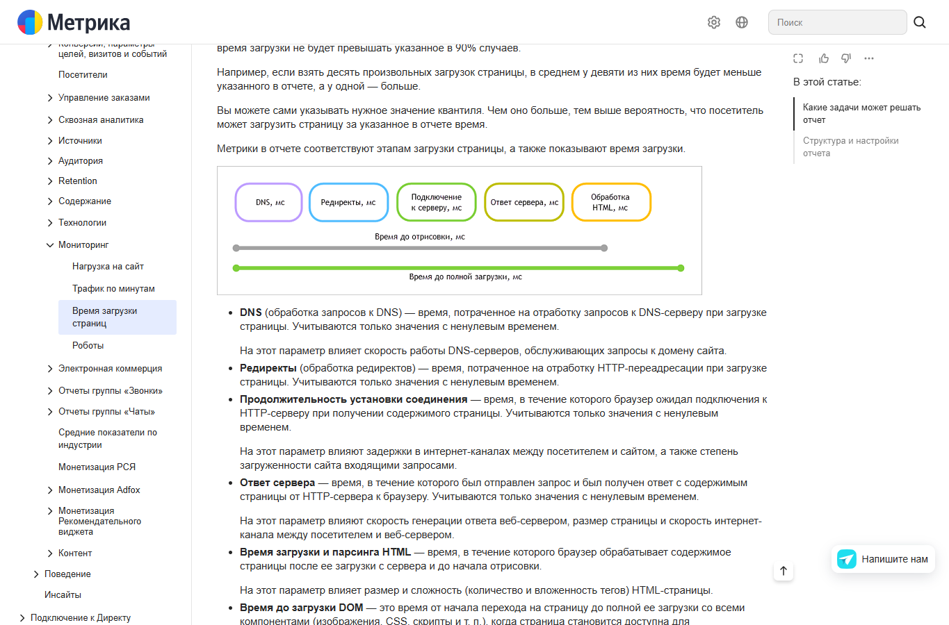 Официальная справка Метрики с перечнем этапов загрузки
